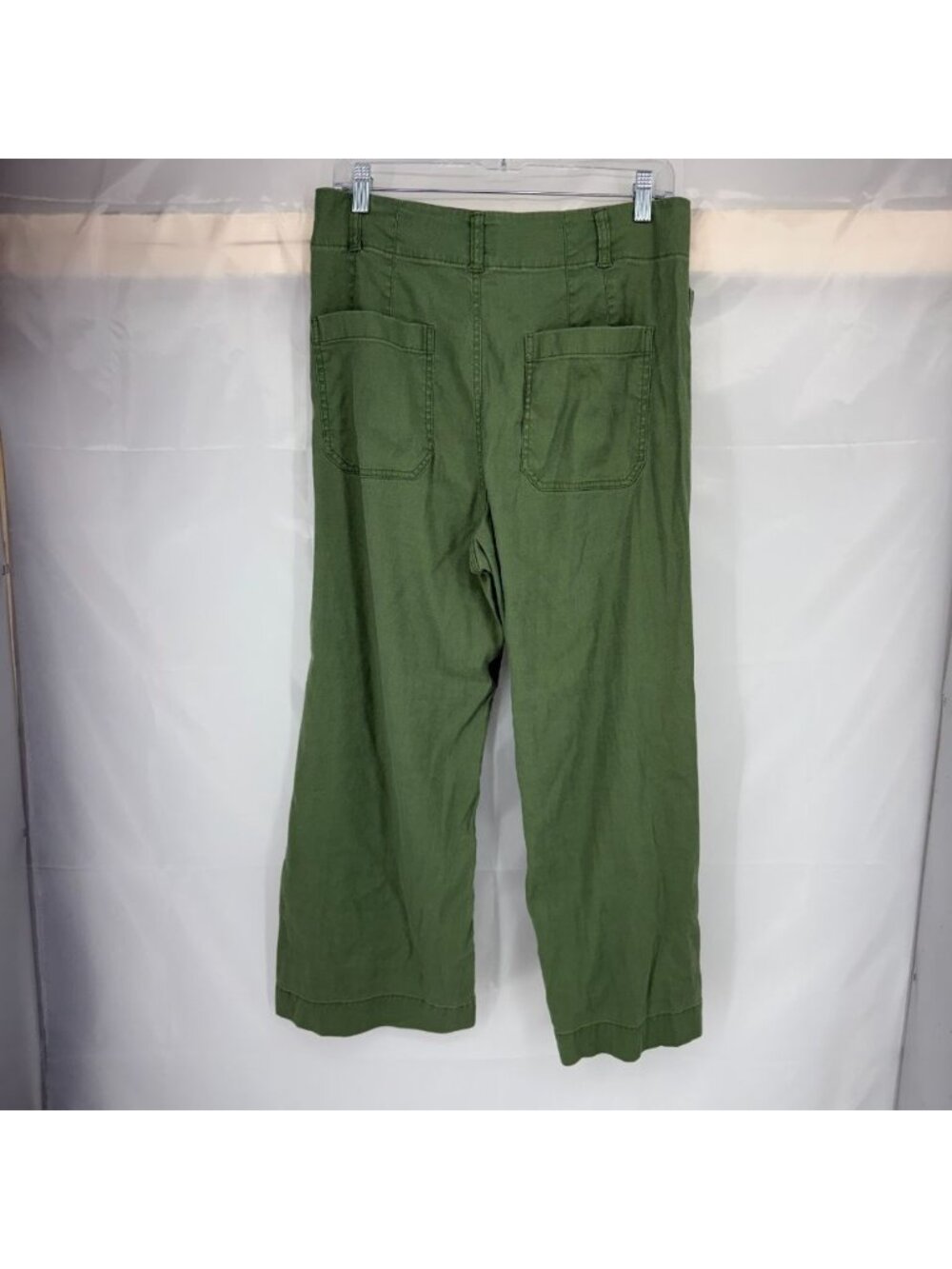 Maeve Anthropologie Women 31 The Colette Wide Leg Pant Cropped Green Linen Blend - Picture 3 of 8